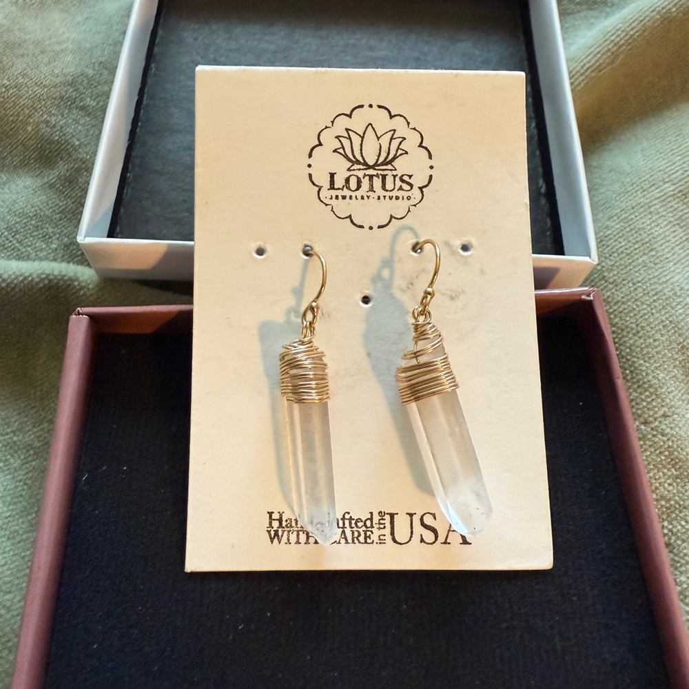 Lotus jewelry studio • gold wire wrapped clear quartz earrings